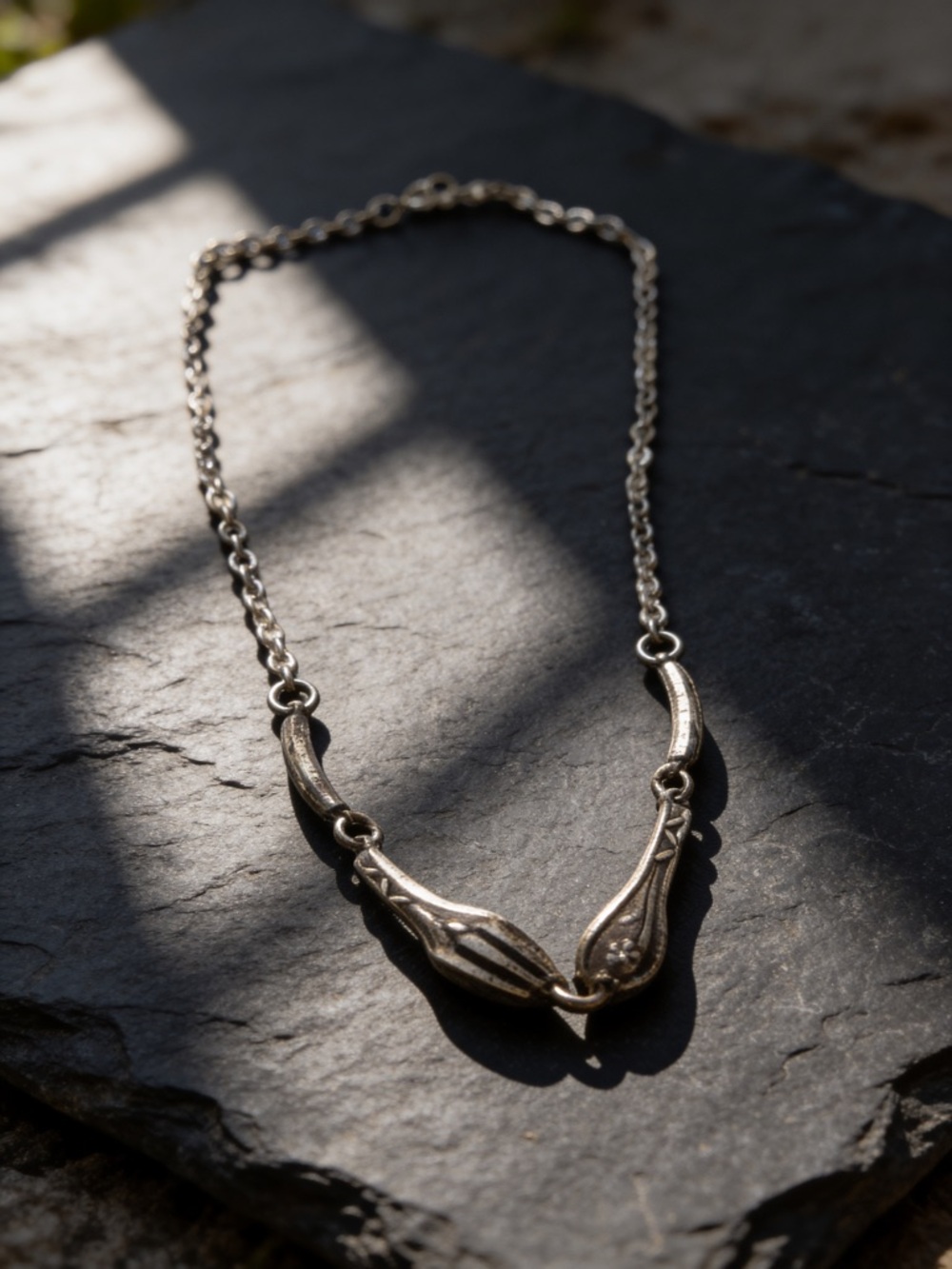 Vintage Silver-Tone Floral Link Necklace